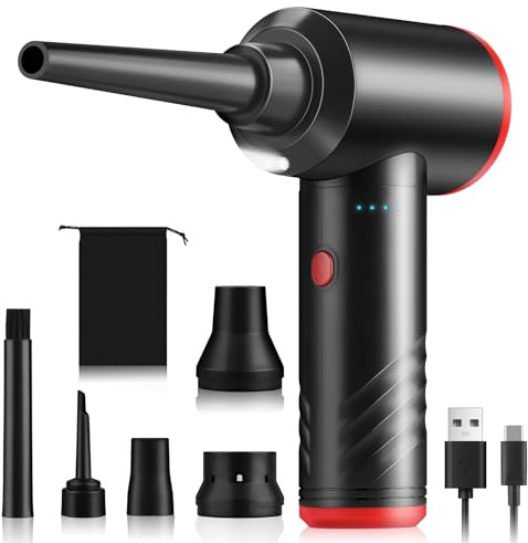 BUDOCI Staubgebläse Air Duster Elektrische Druckluft Mini Gebläse, Luftdruckspray für PC Reinigung 3-Gang Cordless Einstellbare Electric Dust Blower für Tastatur,Sofa,Bürogeräte,Auto