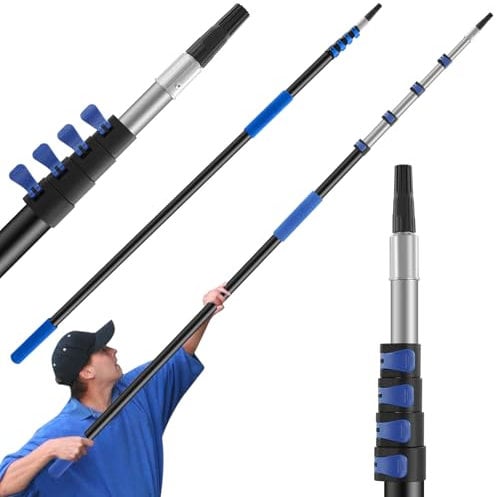 Telescopic Extension Pole, 24ft Multi-Purpose Paint Roller Extension Pole, Window Cleaning Pole, Lightweight Aluminum Telescopic Pole for Window Cleaning Light Bulb Changer/Gutter Cleaning/Duster Pole