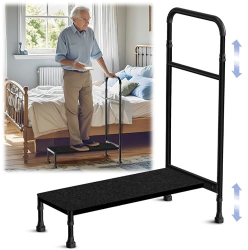 Zylorix 76 cm langer Nachttisch-Tritthocker mit Griff für ältere Senioren und Erwachsene, ältere Menschen, Bettstufe mit verstellbaren Handläufen, robuste Bettstufen für Hochbetten, Nachttisch