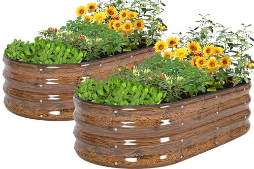 HEALSTOK 2stück Galvanisiertes Hochbeet Kit, 120x60x30cm Metall Pflanzkasten für Gemüse, Blumen & Kräuter - Outdoor Gartenarbeit mit einfacher Montage (Getreide, 120x60x30cm/2stück)