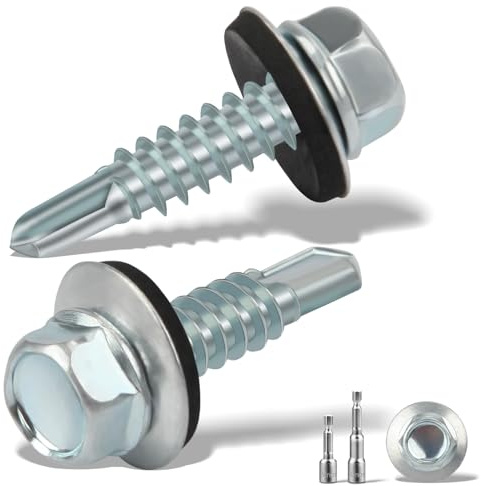 sturiz 200 Pièces Vis Autoforeuse Metal 4.8X19mm Vis Autoperforante Bac Acier pour Tole Toiture Avec Rondelle D'étanchéité - 2 Douilles Hexagonales Incluses M8 - Galvanisées, Argenté