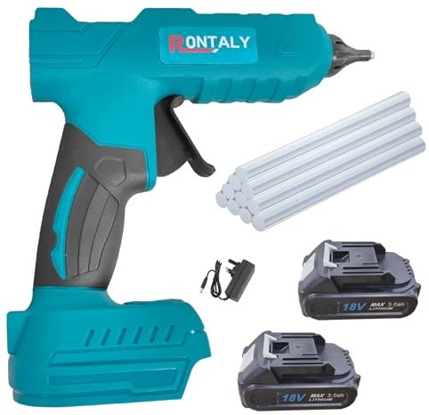 100W Cordless Hot Melt Glue Gun Set with 10pcs 11mm Glue Sticks |Compatible with Makita 18-21V Battery|Lightweight Design for Effortless DIY, Arts & Crafts & Home Repairs (2 3.0AH Battery Included)