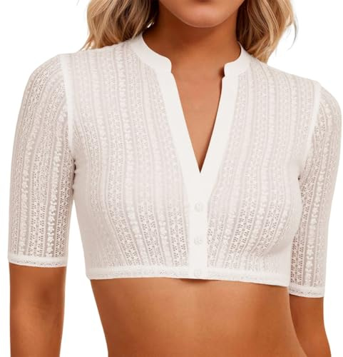 Dirndl Bluse Damen Dirndlbluse Tracht Trachten Mieder Creme Dirndlblusen Für Weiß Schlicht Weste Oktoberfest Baumwolle Trachtenbluse Trachtenblusen