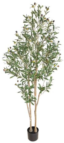 momoplant 5.9ft Artificial Olive Tree with Fruits,Large Tall Fake Plants in Black Pot,Lifelike Leaves with Realistic Trunk for Indoor Outdoor Living Room Office Garden Decor