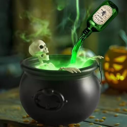 Halloween Decorations Indoor - Cauldron Halloween Decor with Magic Floating Potion Bottles and Diffuser, DIY Floating Potion Black Plastic Witches Bowl Set, Hocus Pocus Party Decor for Home Mantel