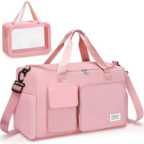 Jcocylse Reisetasche & Sporttasche für Damen & Herren - Sportliche Reisetasche mit Rucksackfunktion, wasserabweisend, Schuhfach & Laptopfach für Trainingstasche, Duffle Bag, Handgepäck (Rosa)