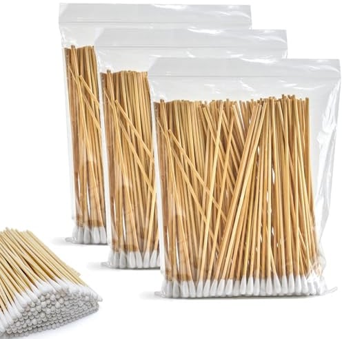 Norhogo 300 pezzi lungo manico in legno, bastoncini di pulizia da 15 cm, tamponi di cotone per la rimozione dello sporco del naso, tamponi di cotone lunghi per fotocamera tastiera e trucco pulizia