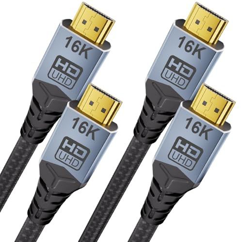 CABLAPTOP hdmi cable 1.5m,[2-Pack] 8K 10K 16K HDMI Cable, 96Gbps Ultra High Speed HDMI2.2 Cable 16K@60Hz 8K@240Hz 4K@480Hz Cord, HDCP 2.3 & HDR10 eARC for Compatible with PS5/Roku TV/Gaming PC/Blu-ra