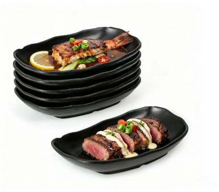 YuLiMirich Set di 6 piatti da portata rettangolari, 19,9 x 12,2 x 3,2 cm, riutilizzabili per dessert, antipasti, piatti da insalata, contorni di frutta, colore nero