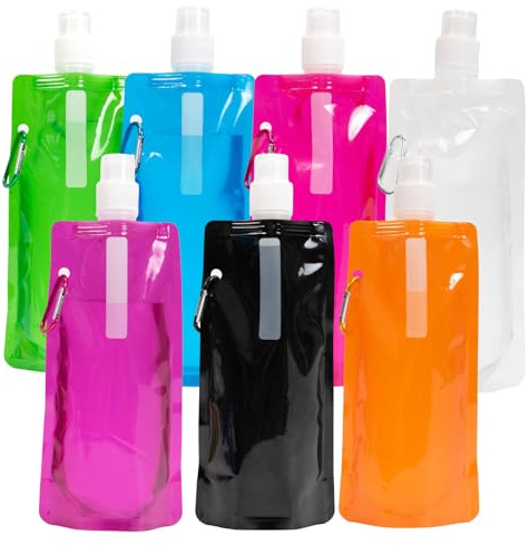 Zouwel 7 Pack Foldable Collapsible Water Bottles 500ml BPA Free | Leak Proof, Lightweight, Travel & Camping, Buckle Included, Reusable & Portable