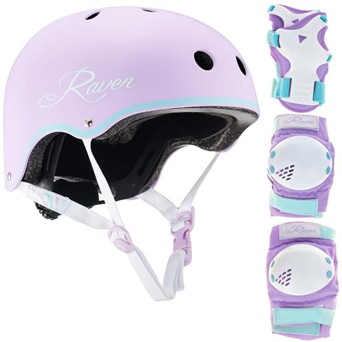 Raven Schützer Set Verba + RAVEN Fahrrad Schutzausrüstung: Helm Essto (Essto Violet/Mint XS +Verba Violet/Mint XS)