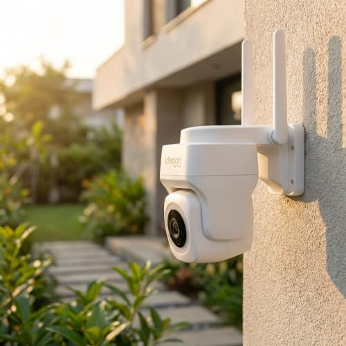 ideoon Outdoor Überwachungskamera 2K WLAN IP65 Wetterfest: 355 Grad Aussen-Kamera mit Personenerkennung, App, Nachtsicht & Intercom-System