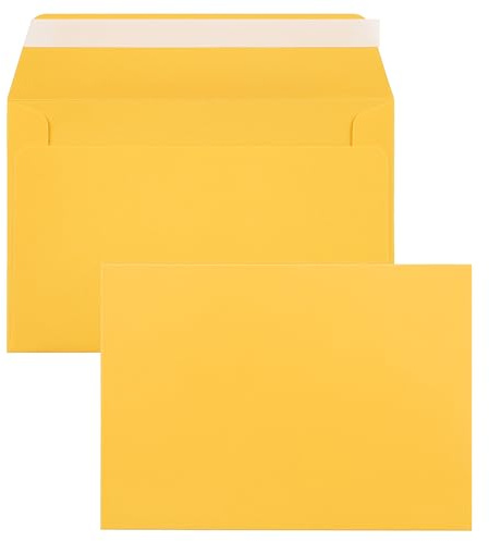 100 Briefumschläge, Gelb, Goldgelb, C6 = 162 x 114 mm, mit Abziehstreifen, made in Germany