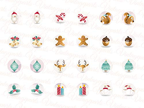 Vintageparts Motivbogen Xmas für Cabochons verschiedener Größen 1 Stück rund 12 mm