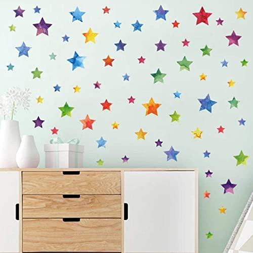 WandSticker4U®- 67x Aquarell Bunte Sterne zum Kleben I Wandtattoo Sterne Kinderzimmer Aufkleber Kinder I Wandsticker Sternenhimmel selbstklebend I Deko für Wand und Möbel Mädchen & Junge