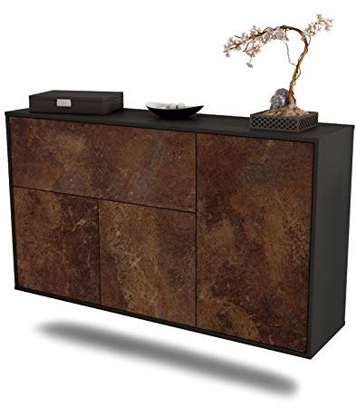Dekati Sideboard Naperville hängend (136x77x35cm) Korpus anthrazit matt - Front rostigen Industrie-Design - Push to Open