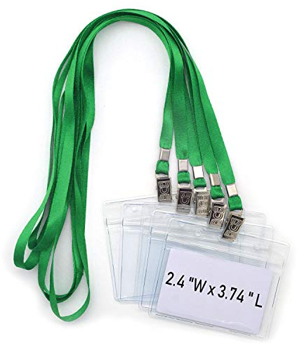 Bird Fiy Cordons avec porte-nom – Lot de 50 badges d'identification horizontaux en plastique transparent étanche et 50 cordons (vert)