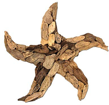 SEESTERN Treibholz Deko mit Seestern (30 cm) Motiv Wanddeko Driftwood Holzdeko /FBA_1328