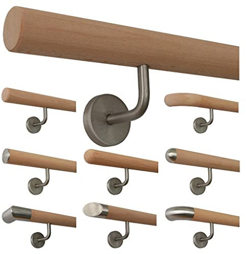 TIBU Holz Handlauf Buche unbehandelt Geländer Wandhandlauf Wand Treppe 30-500cm, Länge 1200mm mit 2 Halter - Enden gefast
