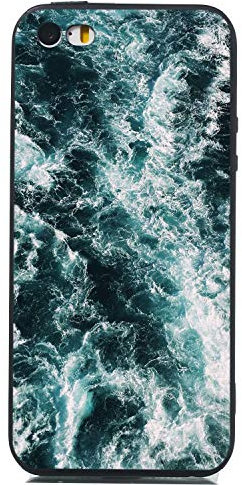 Everainy Compatible for iPhone 5/iPhone 5s/iPhone SE 2016 Case Silicone Ultra Slim Bumper Cute Funny Pattern Matte Cover Black Soft Thin Pretty Rubber Shockproof Protective (Sea)
