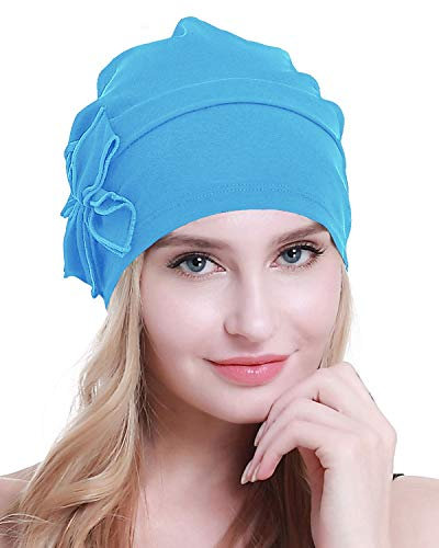 osvyo Baumwolle Chemo-Turbane Kopfbedeckung Beanie Mütze Kappe für Frauen Krebs Patienten Haarausfall HIMMELBLAU