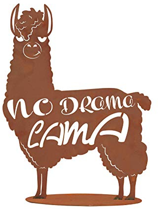 Rostalgie Edelrost Lama No Drama auf Bodenplatte 50 x 37 cm Garten Deko Tierfigur