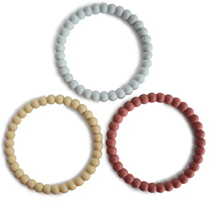 Mushie Perlen Beißringarmbänder | Zahnungshilfe für Kinder | 3er-Pack | Sichere & Hochwertige für Baby, Kleinkinder Kinder Jungs & Mädchen | BPA-Frei | Mellow/Terracotta/Periwinkle