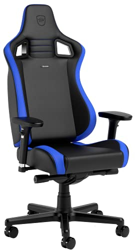 noblechairs Epic Compact Gaming Stuhl, Bürostuhl Ergonomisch, Schreibtisch Stuhl, Kopf- und Lendenstütze, PU-Leder, Entwickelt für Nutzer bis 120 kg und 1,7 Meter Hoch (Schwarz-Blau/Carbon)