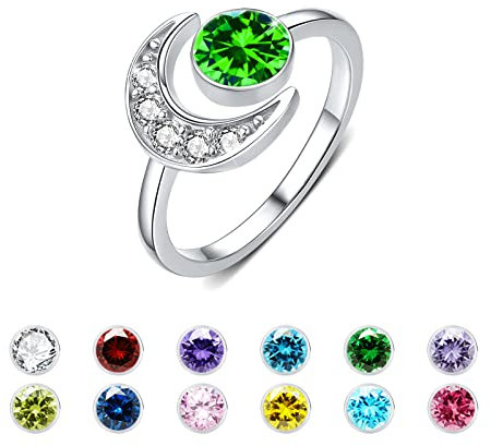 Mai Geburtsstein Ringe für Frauen 925 Sterling Silber Mond Ringe Geburtstagsstein Ringe Verstellbarer Offener Ring Jahrestag Geburtstag Schmuck Geschenk für Frau Mutter Tochter Freundin