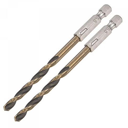 sourcing map 2 Pcs High Speed Steel Hex Shank Twist Drill Bit, 5mm Drilling Dia with 1/4 Inch Hex Shank 105mm Length