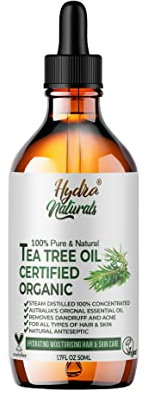 Hydra Naturals Pure Australian Tea Tree Essential Oil 50ml | for Skin, Nail Fungus, Face, Hair, Acne, Piercings, Head Lice | Diffuser Oil for Home, Candle & Soap Making | Vegan