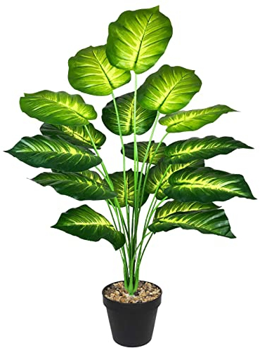 AIVORIUY Artificial Plants Fake Monstera Tree 75cm Tall in Plastic Pot with Green Leaves Faux Tropical Jungle Turtle Potted for Home Indoor Outdoor Office Fairy Garden Party Modern Decoration