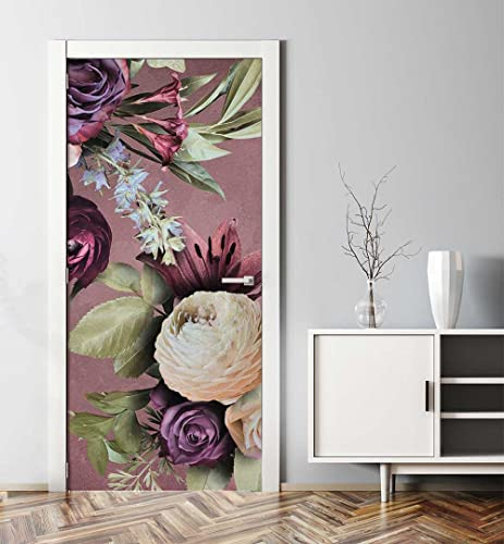 MyMaxxi - Tür bekleben mit Türtapete Türposter Türfolie Selbstklebend 90x200 Halcyon Blumen - Tür verschönern Türaufkleber Türklebefolie Blüte Pflanze Garten lila