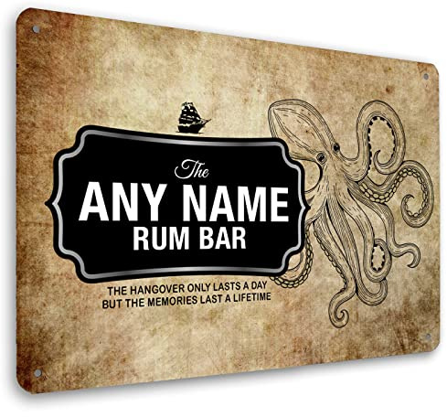 Personalised Rum Bar sign - spiced dark rum A4 Metal home Bar pub Sign