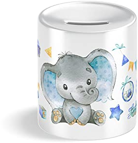 Yuweli Baby Boy Elefant Kinder-Spardose für Junge zur Einschulung Taufe Geburtstag Geburt Sparschwein