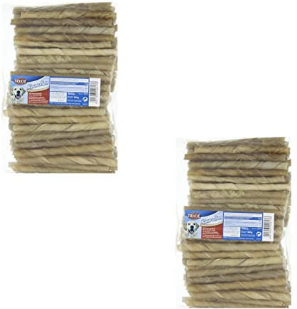 Trixie Kaurollen gedreht für Hunde 12 cm ø9-10 mm | Doppelpack | 2 x 100 Stück | 100% Rinderhaut | Kann zur Stärkung der Kaumuskulatur beitragen | Zur Zahnpflege