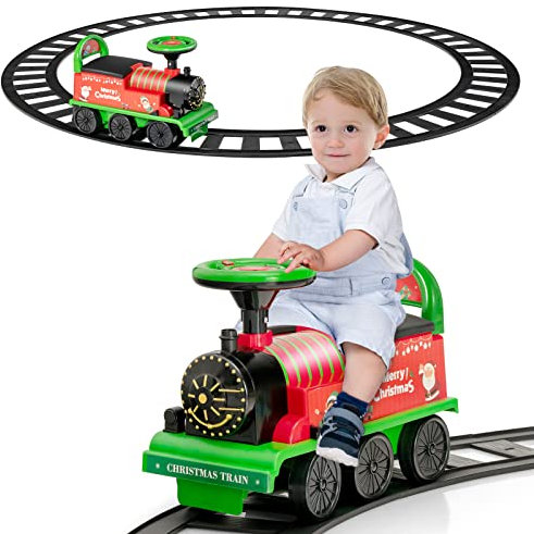 Maxmass Ride On Train and Track, 6V Battery Powered Electric Car with Storage Seat, Music & Lights, Kids Ride On Toy for 18+ Months (Green)