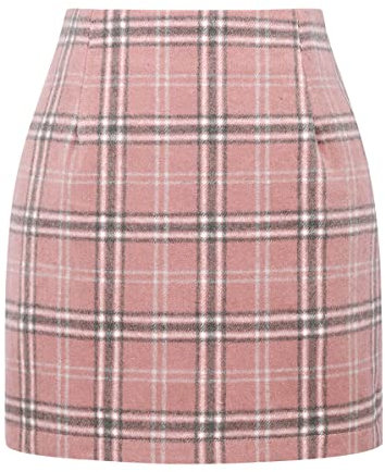 IDEALSANXUN Mini jupe crayon en laine avec motif à carreaux et taille haute, pour femme, Taille L