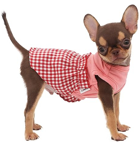 LOPHIPETS Dog Plaid Dress for Small Dogs Girl Teacup Chihuahua Yorkie Puppy Cat Clothes-Red and White Plaid/XS