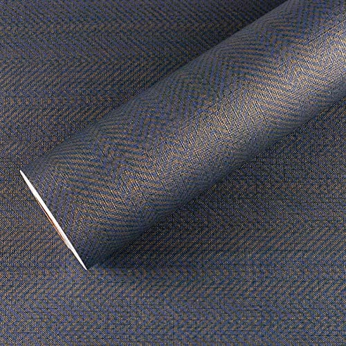 VEELIKE Tapeten Grastuch Blau Gold Vintage Klebefolie Möbel Dekorfolie Möbelfolie Selbstklebende Folie Dunkelblau Tapeten Schlafzimmer Schrankaufkleber Badezimmer Küchentapete Abwaschbar 40cmx300cm