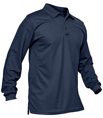 KEFITEVD Men's Long Sleeve Golf Polo Shirt Quick Dry Casual Tennis T Shirts Button Down Collar Polo with Pen Pocket, Navy Blue, 3XL