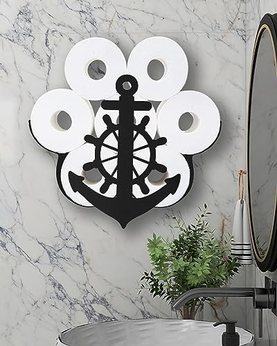 Porte-Papier Toilette Mural Motif Ancre Nautique, Noir Mat pour 8 Rouleaux supplémentaires, Accessoires de Salle de Bain décoratifs sur Le thème de la Plage Gardlister