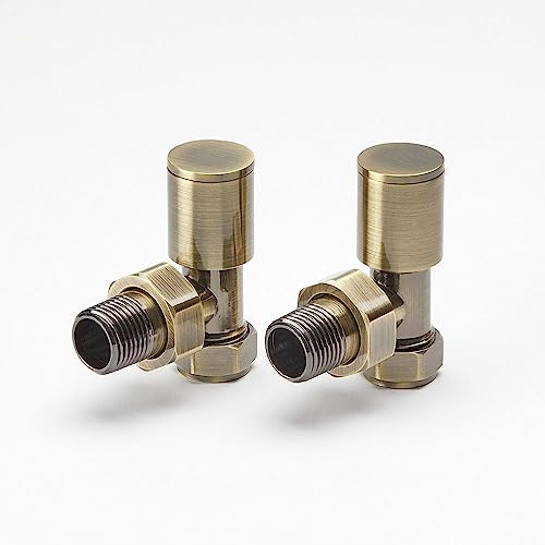 MILANO Brushed Gold Angled Heated Towel Rail Radiator Valves