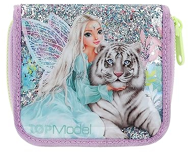 Depesche 12498 TOPModel Fantasy Tiger - Portemonnaie in Petrol und Lavendel mit Model-Motiv, Geldbörse mit Fächern für Münzen, Scheine und Karten