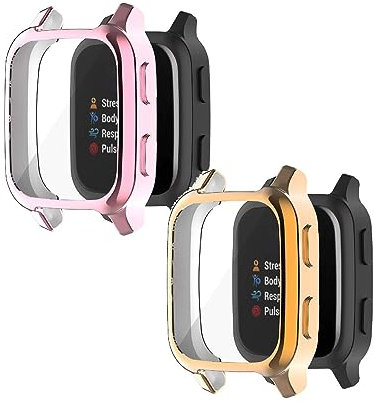 Confezione da 2 custodie compatibili con Garmin Venu Sq 2 con pellicola proteggi schermo, custodia flessibile in TPU antiurto antigraffio per Garmin Venu Sq 2 (rosa/oro rosa)