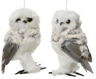 Kaemingk Dekofigur Eule Kunstfell 13cm zum Aufhängen 1 Stück Sortiert - Flauschige Weihnachtsfigur - Schneeeule Deko Figur Weihnachten - Tierfigur Weihnachtsdeko - Plüschfigur Weiß Grau