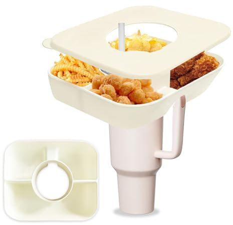 DMTINTA Cuenco de silicona para vaso Stanley de 40 onzas con asa, compatible con Stanley Cup de 40 onzas, anillo reutilizable para aperitivos con tapa, color crema