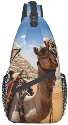 VTCTOASY Pyramid Camel Print Sling Bag Shoulder Sling Backpack Travel Hiking Chest Bag For Men Women, Black, One Size, Bag, Schwarz, EinheitsgröÃŸe