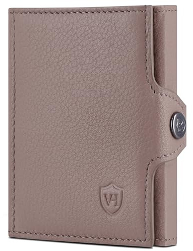 VON HEESEN Slim Wallet mit XL Münzfach & RFID-Schutz - Mini Geldbörse Herren & Damen - Kartenetui Kreditkartenetui - Portmonee Geldbeutel Portemonnaie klein Taupe