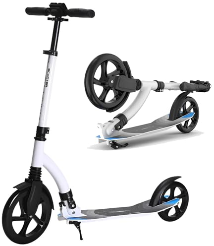 230mm Giant XXL Wheel City-Scooter - Kinder | Roller Erwachsene mit Federung | Cityroller für Erwachsene klappbar und höhenverstellbar | Tretroller Erwachsene | Cityroller Kinder ab 8+,Weiß
